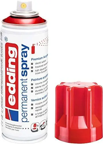 Produktbild: edding 5200 Permanent Spray - verkehrsrot glänzend - 200 ml - Acryllack zum Lackieren und Dekorieren von Glas, Metall, Holz, Keramik, Kunststoff, Leinwand - Lackspray, Acrylspray, Farbspray