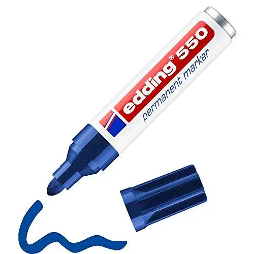 Produktbild: edding 550 Permanentmarker - blau - 1 Stift - Rundspitze 3-4 mm - wasserfest, schnell-trocknend - wischfest - für Karton, Kunststoff, Holz, Metall, Glas