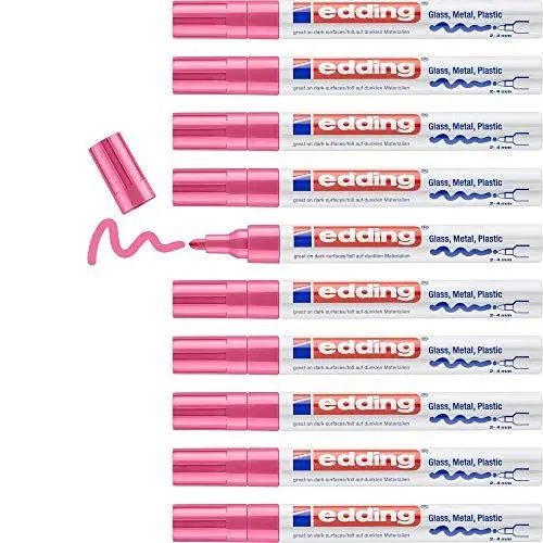 Produktbild: edding 750 Glanzlackmarker - pink - 10 Lackmarker - Rundspitze 2-4 mm - Lackstift für Glas, Stein, Holz, Kunststoff und Papier - wasserfest, stark deckend