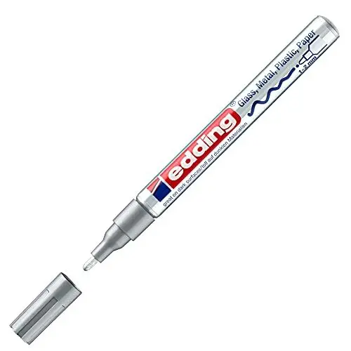 Produktbild: edding 751 Glanzlackmarker - silber-metallic - 10 Lackmarker - Rundspitze 1-2 mm - Lackstift für Glas, Stein, Holz, Kunststoff und Papier - wasserfest, stark deckend