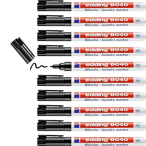 Produktbild: edding 8040 Wäschemarker - schwarz - 10 Stück - Rundspitze 1 mm - Textilstift waschmaschinenfest (95° C) zur Beschriftung von Kleidung - Textilmarker