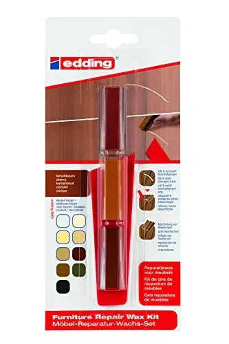 Produktbild: edding 8901 Möbel-Reparatur-Wachs-Set - kirschbaum - zum Auffüllen und Reparieren von Kratzern und Löchern auf Möbeln und anderen Holzoberflächen