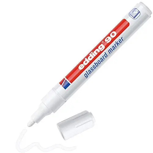 Produktbild: edding 90 Glasboardmarker - weiß - 1 Glasboard Stift - Rundspitze 2-3 mm - Fensterstift abwaschbar - zum Schreiben und Markieren auf Glasoberflächen wie Fenster, Glasboards - trocken abwischbar