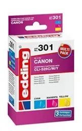 Produktbild: edding Druckerpatrone EDD-301 - Multipack 3 - Cyan, Magenta, Gelb - 3x 10,5 ml - Reichweite 3x 660 Seiten - Ersetzt Canon CLI-526C/M/Y