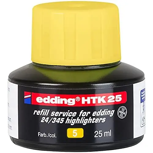 Produktbild: edding HTK 25 Nachfülltinte - gelb - 25 ml - mit Kapillarsystem, ideal zum sauberen und unkomplizierten Nachfüllen der edding Textmarker e-345 und e-24