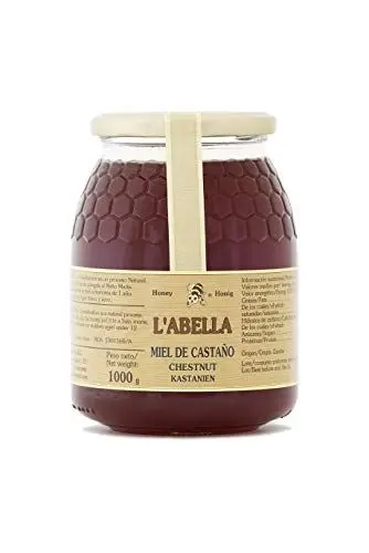 Produktbild: Edelkastanienhonig aus Spanien - beste Qualität - reines Naturprodukt - kaltgeschleudert - kräftig, herb und blumig - Duft der Kastanienblüte- im Glas, Größe:1000 ml, Geschmack:Kastanie