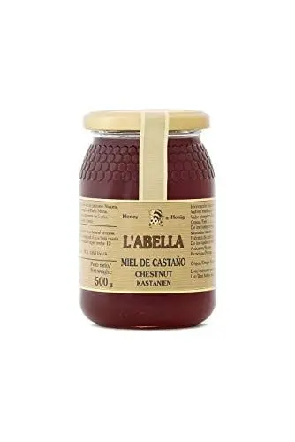 Produktbild: Edelkastanienhonig aus Spanien - beste Qualität - reines Naturprodukt - kaltgeschleudert - kräftig, herb und blumig - Duft der Kastanienblüte- im Glas, Größe:500 ml, Geschmack:Kastanie