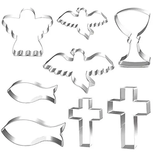 Produktbild: Edelstahl Ausstecher Ausstechformen Set, 8tlg. Christen Fisch Kreuz Taube Ausstecher Keksausstecher Plätzchenformen Kreuz Ausstechform Cookies Cutter für Kommunion Konfirmation Tortendeko Taufe Deko