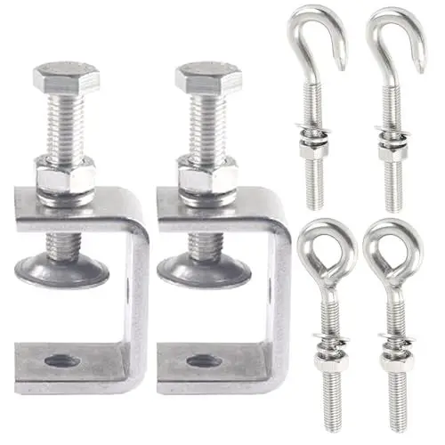 Produktbild: Edelstahl C-Zwingen 6 Stück Set, C Klemme Kieferöffnungen 30mm Fixierzange Einstellbar mit M8 Ösenschrauben und M8 Hakenschrauben für Holzarbeiten, Schweißen und Tischlerei(Silber,Size:EINE GRÖSSE)