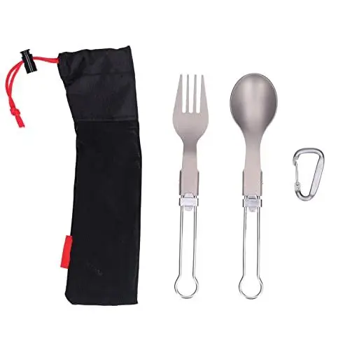 Produktbild: Edelstahl Campingbesteck Set Titaniums Tragbarer Löffel Gabel Outdoor Picknick Reisegeschirr