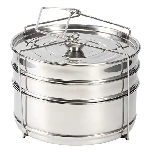 Produktbild: Dampfkorb für Instant Pot Schnellkochtopf, stapelbares 3-stufiges Edelstahl-Dampfgarer-Topf-Set zum Kochen von Speisen, Zubehör für Schnellkochtöpfe