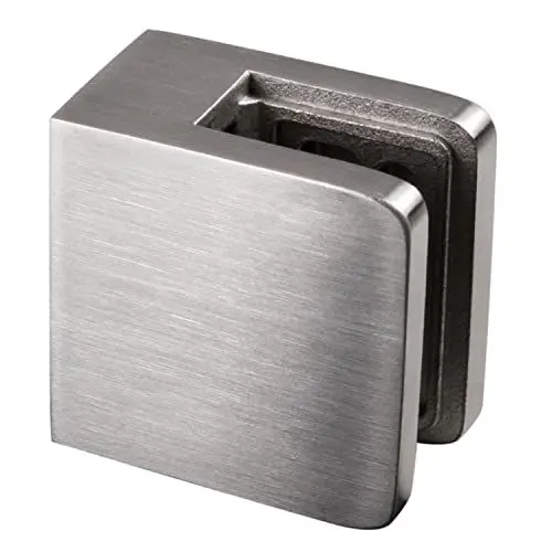 Produktbild: Edelstahl Glashalter eckig für 10 mm Glas - Glasklemme flach für gerade Flächen - Geländer Sicherung