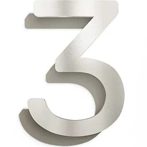 Produktbild: Edelstahl Hausnummer 3 - massiv, wetterfest & rostfrei - 20 cm groß - mit Befestigungsmaterial - Design Hausnummern-Schild gebürstet N-03-3-E