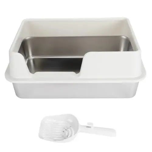 Produktbild: Edelstahl Katzenklo,19,69 X 13,78 X 7,87 Zoll, Hohe Seiten, Stainless Steel Litter Box,Katzentoilette aus Metall für Kleine und Mittelgroße Katzen (klein weiß)