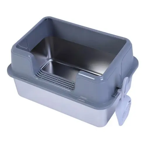 Produktbild: Edelstahl Katzenklo, 20L XL Extra Große Stainless Steel Litter Box, 28 cm Hohe, Extra Große Katzentoilette mit Deckel für Alle Katzen (Grey)
