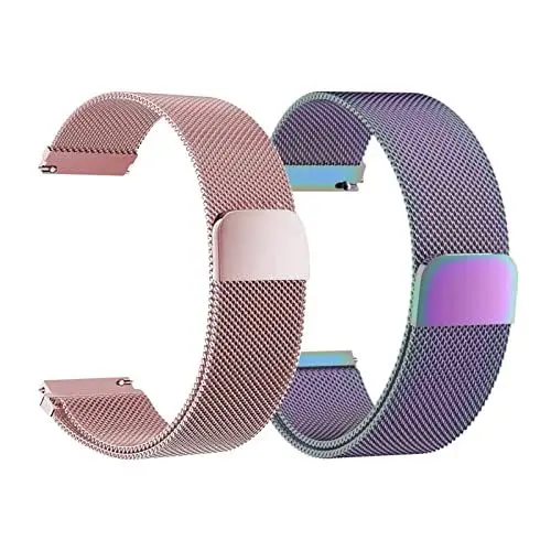 Produktbild: Edelstahl Mesh Uhrenarmband,Tiuxiu 2 Stücke Metall Ersatz Armband Magnetverschluss Smartwatch Schnellverschluss Watch Uhren Ersatzband Für Damen Herren 20mm （Bunt, Rosenpulver）