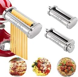 Produktbild: Edelstahl Nudelaufsatz mit Reinigungsbürste für Kitchenaid Küchenmaschine, Nudelroller und Schneider für Kitchen Aid,Nudelmaschine 3 Stück Pasta Set,Pasta maker Wasserwaschbar mit Bürste