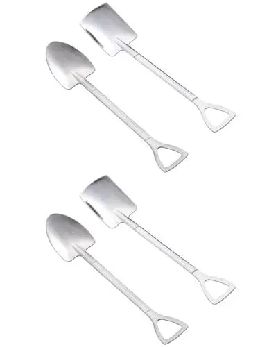 Produktbild: Edelstahl Schaufelform Löffel,4 PCS Edelstahl Kaffee Latte Löffel Teelöffel Eislöffel Dessertlöffel Schaufelförmiger Rührlöffel Besteckset für Küche Tee Partys
