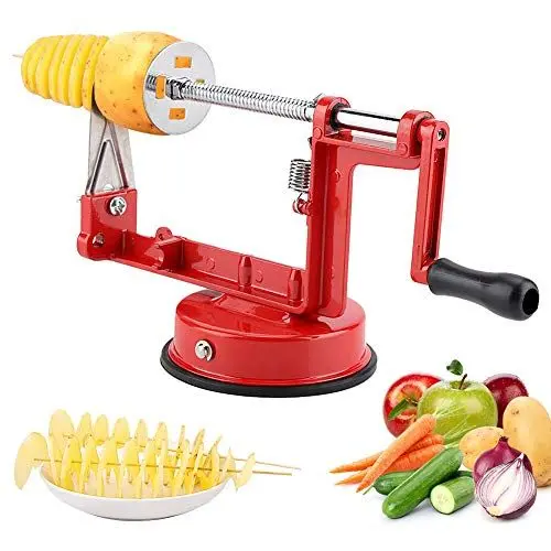 Produktbild: Edelstahl Spiralschneider Kartoffelschneider, Kartoffel Twister Mit Rutschfester Griff, Apfelschneider Chipsmaschine Mit Stabile Gummifüße, Für Gurken Karotten Fruit Gemüse Tornado Chips