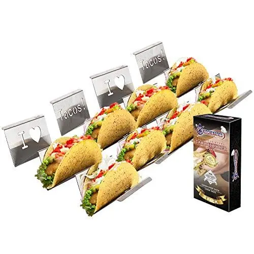 Produktbild: Edelstahl Taco Halter: 4 Taco Ständer zum Servieren von Weichen und Harten Food Truck Style Tacos - Geeignet für Grill, Backofen – Spülmaschinenfest - Taco-Halter - Ideal für Kinder und Partys