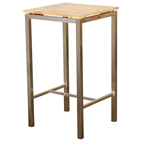 Produktbild: ALEOS. Edelstahl Teak Bartisch 60x60 cm Holztisch Stehtisch Tisch Massive Ausführung A-Grade Teakholz Serie: MEXIKO