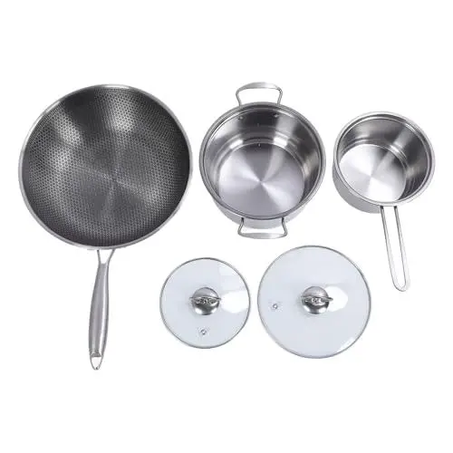 Produktbild: Edelstahl Töpfe und Pfannen Set, 3 teiliges Edelstahl Kochgeschirr Set mit Antihaftbeschichteten Bratpfannen, Suppentopf, Töpfen mit Deckel, Küchen Kochgeschirr Sets für Zuhause,