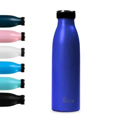 Produktbild: Edelstahl Trinkflasche 500ml - Otto Koning - Doppelwandige Vakuumisolierte Thermoskanne. Hält kalte Getränke 24 Stunden und heiße Getränke 12 Stunden. Auslaufsichere Thermosflasche BPA-frei