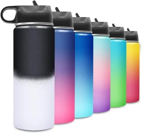 Produktbild: Gebrazy Edelstahl Trinkflasche 532ml, Auslaufsichere Doppelwandige Vakuumisolierung BPA Frei Geeignet für Erwachsene, Kinder, Familien, Kaffee, Laufen, Fitnessstudio, Yoga(schwarz und weiß)