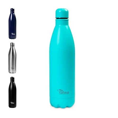 Produktbild: Edelstahl Trinkflasche - Otto Koning - Doppelwandige Vakuumisolierte Thermoskanne. Hält kalte Getränke 24 Stunden und heiße Getränke 12 Stunden. Auslaufsichere Thermosflasche BPA-frei