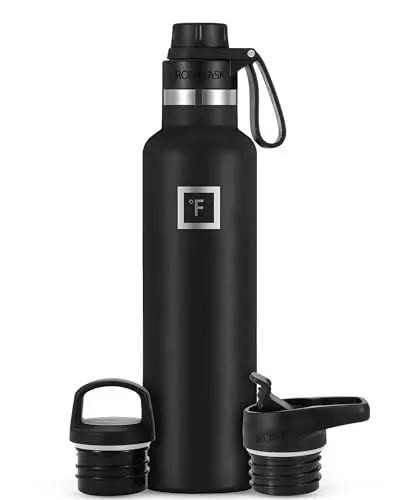 Produktbild: Edelstahl Trinkflasche mit 3 Deckel - Auslaufsicher Thermosflasche - Metall Wasserflasche Doppelwandig Isoliert BPA-freie fur Sport Schule Fitness Camping
