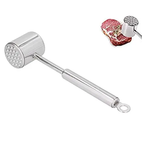 Produktbild: Edelstahl-Fleischhammer, doppelseitiger kleiner Fleischklopfer, Fleischstampfer, Fleischstampfer, Hamburger-Zerkleinerer, Werkzeug, Hähnchenklopfer für Steak und Fleisch