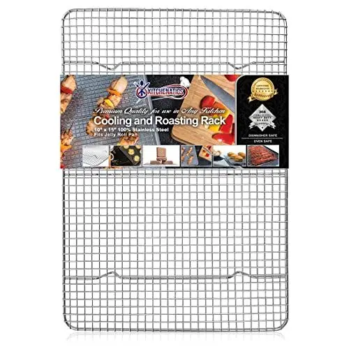 Produktbild: Edelstahl-Grillrost & Auskühlgitter, passt auf Backbleche für das Backen von Keksen und Kuchen, Räuchern, Grillen, & Auskühlen – Sehr Stabil, Rost- Resistent & Ofenfest (25,4 cm x 38,1 cm)