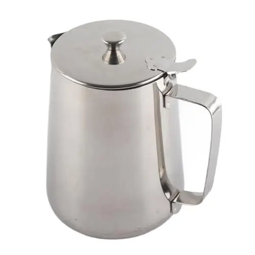 Produktbild: Edelstahl-Kaffeetasse mit Henkel, Becher, Milchaufschäumkrug, Krug mit Deckel für Latte-Kaffee-Kunst für die Büroküche (600 ml)