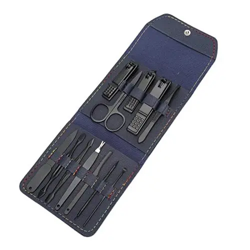 Produktbild: Edelstahl-Nagelknipser-Set, Maniküre- und Pediküre-Pflegeset, 12 Werkzeuge für Hand-, Fuß- und Gesichtspflege, Geeignet für Reisen und den Heimgebrauch (BLUE)