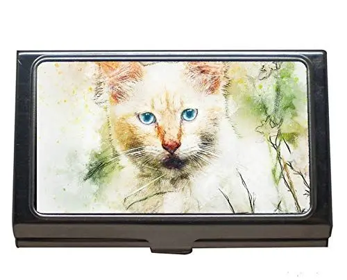 Produktbild: Edelstahl-Visitenkartenhalter, Aquarell-Katzenkunst Visitenkarten-Etui für Männer und Frauen