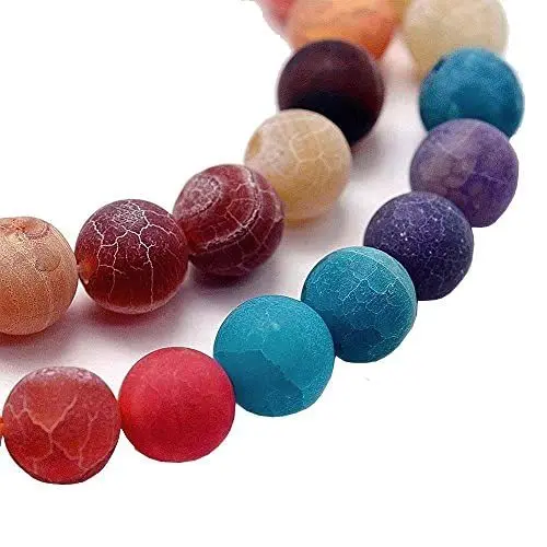 Produktbild: Edelstein Perlen 4mm Achat Stein Matt Mix Farbe Set Kugel Naturstein Frosted Achatperle Halbedelstein Edelsteine Perle mit Loch zum auffädeln Schmuckstein