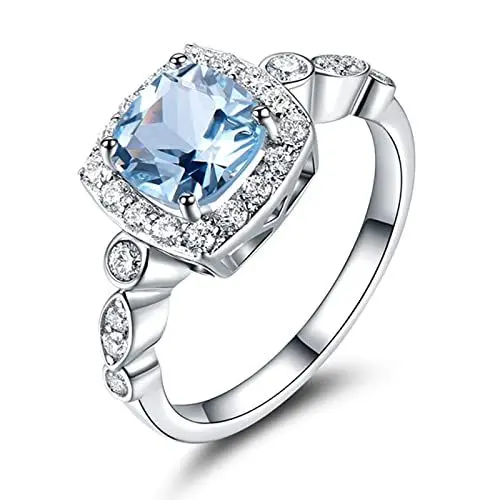 Produktbild: Edelsteinring, Kristallring, Verlobungsring, Ringe aus 925er Sterlingsilber for Damen, blauer Topas, echter Edelstein, Aquamarin, Kissen, romantisch, klassisch, Geschenk, Verlobung, edler Schmuck ( Co