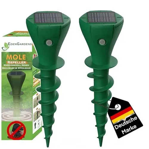 Produktbild: EdenGardens® 2er Pack 'MOLE Repeller' Maulwurf Vertreiber bestes Mittel gegen Wühlmäuse & Maulwurf - Maulwurfschreck Solar Testsieger Beste Maulwurfabwehr OHNE Karbid gegen Maulwürfe