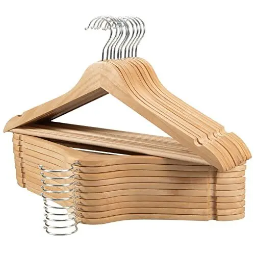 Produktbild: Edergoo Kleiderbügel Holz 20 Stück, Glatte Oberfläche mit 360 Grad Drehbar und SchulTerkerben, Starker & Dünn Holz Kleiderbügel Anzug für Erwachsene, 43.5cm Lang, Natur