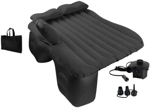 Produktbild: EDIESI, Luftmatratze Auto, Aufblasbares Bett, Autobett, Schlafmatratze, mit 12V elektrischer Luftpumpe und 3 Adaptern, Schnelle Inflation und Deflation (Schwarz)
