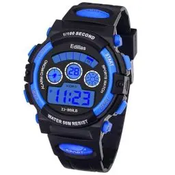 Produktbild: Edillas Kinder Digitaluhr, Jungen Mädchen 50M (5ATM) Wasserdicht 7 Farben LED Multifunktions Sport Outdoor Armbanduhren mit Alarm(Schwarz-Blau)