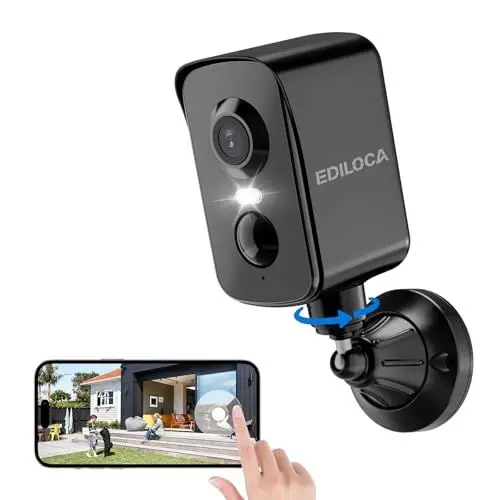 Produktbild: Ediloca 2K/3MP Überwachungskamera Aussen Akku, WLAN Kabellose Überwachungskamera außen/innen, 300° Schwenkbereich, PIR-Bewegungserkennung, farbige Nachtsicht, 2-Wege Audio, IP65, 2,4 GHz