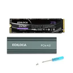 Produktbild: Ediloca EN760 Interne SSD mit Kühlkörper 2 TB PCIe Gen4, NVMe M.2 2280, bis zu 4800 MB/s, 3D NAND TLC, Internes Solid State Drive, dynamischer SLC-Cache, kompatibel mit PS5 und PC