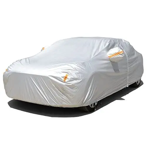 Produktbild: EDIMENS 6-lagige Autoabdeckung, Wasserdicht Atmungsaktiv Vollgarage Autoplane für Regen Sonne Staub Schutz Auto Abdeckung Outdoor & Indoor Universal (194”-208“),Silber