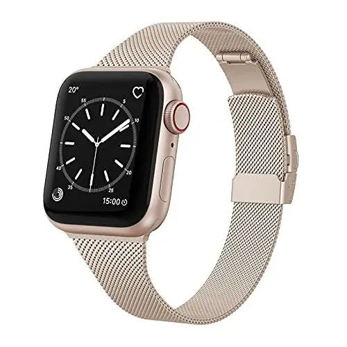 Produktbild: EDIMENS Kompatibel mit Apple Watch Armband 41mm 40mm 38mm, Schmales Edelstahl Metall Armband mit Apple iWatch Series 8 7 6 5 4 3 2 1 SE Sport Edition Damen, Chanpagner