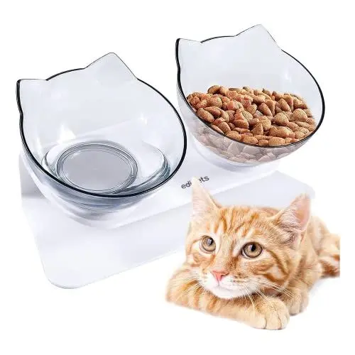 Produktbild: Edipets, Katzennapf erhöht, Einzel oder Doppel, Antischlingnapf, Erhöchte, für Hund und Katze (Transparent)