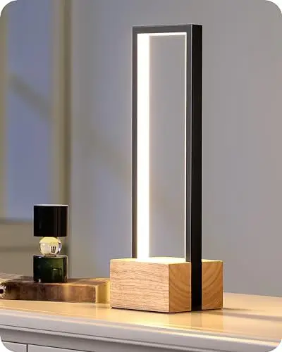 Produktbild: EDISHINE LED Tischlampe aus Holz, Touch Dimmbar & Memory-Funktion, Nachttischlampe mit 3 Farbtemperaturen, 350 Lumen, integrierte moderne Tischleuchte für Wohnzimmer, Büro, Geschenk