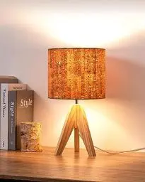 Produktbild: EDISHINE Nachttischlampe Tischlampe Holz, E27 Fassung, Stativ Vintage Landhaus, Boho Rindeneffekt, für modern Deko Schlafzimmer, Wohnzimmer, Nachttisch, Geschenk