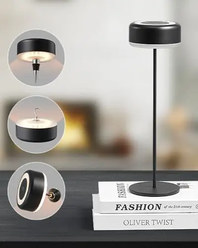 Produktbild: EDISHINE Tischlampe Akku 4 in 1, Nachttischlampe Kabellos Touch Dimmbar, magnetisch aufladbar, IP54 wasserdicht, Flaschenlampe, 4400 mAh Batterie für Innen und Außen, Geschenk, Schwarz