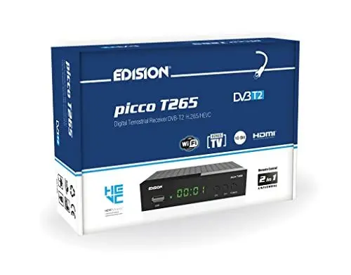 Produktbild: EDISION Picco T265 Full HD H.265 HEVC terrestrischer FTA Receiver T2, (1x DVB-T2, USB, HDMI, SCART, S/PDIF, IR Auge, USB Support, 2in1 Fernbedienung, Schwarz)